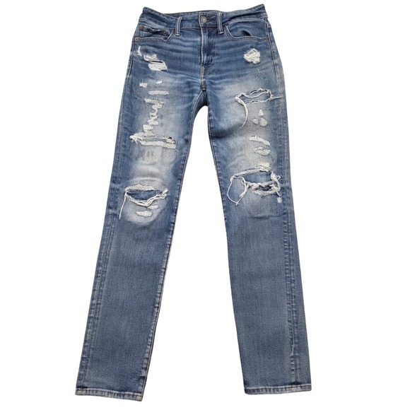 American Eagle Outfitters Denim - American Eagle Womens Slim Straight Leg Jeans Distressed Blue Denim 28x32‎